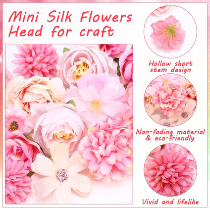 40PCS Artificial Flowers Heads Small Pink Artificial Flowers for Cake Decor