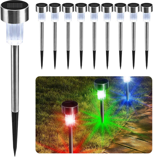 CUQOO Solar Stake Lights Garden | 10 Pack Colour-Changing LED Weatherproof