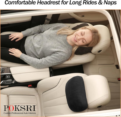 2pcs Car Neck Pillow for headrests,Support Drive Seats Head cushion Pillows,Superfiber Suede,Plant-Based Polyester,Thickness & height adjustable,11.8x7.5,Inner liner fillable (Black Color)