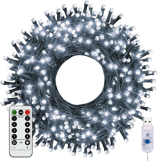 KOOSREEL Fairy Lights & USB String Lights, 10m 100 LEDs Copper Wire Light & Waterproof Outdoor Christmas Lights for Indoor Outdoor Lighting, Bedroom, Wedding Decor, Party, Christmas, Tree - White uv