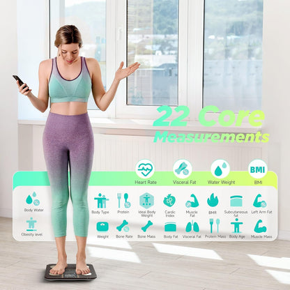 Runstar Scales for Body Weight, bathroom Scale with 8-in-1 VA Display, High Precision weighing Scale for Body Weight Heart Rate BMI Body Fat 22 Body Composition Sync APP, 400lb