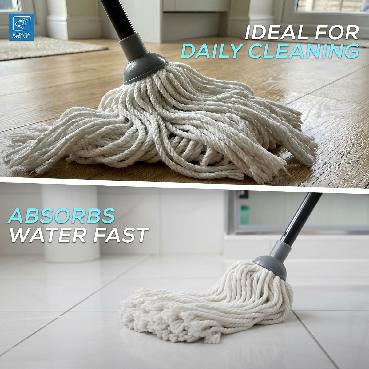 Cotton Floor Mops Mop System with Super Absorbent Cotton Head, 110cm Metal Handle and Extra Head Refill Effective Cleaning For Home, Office and Commercial Use