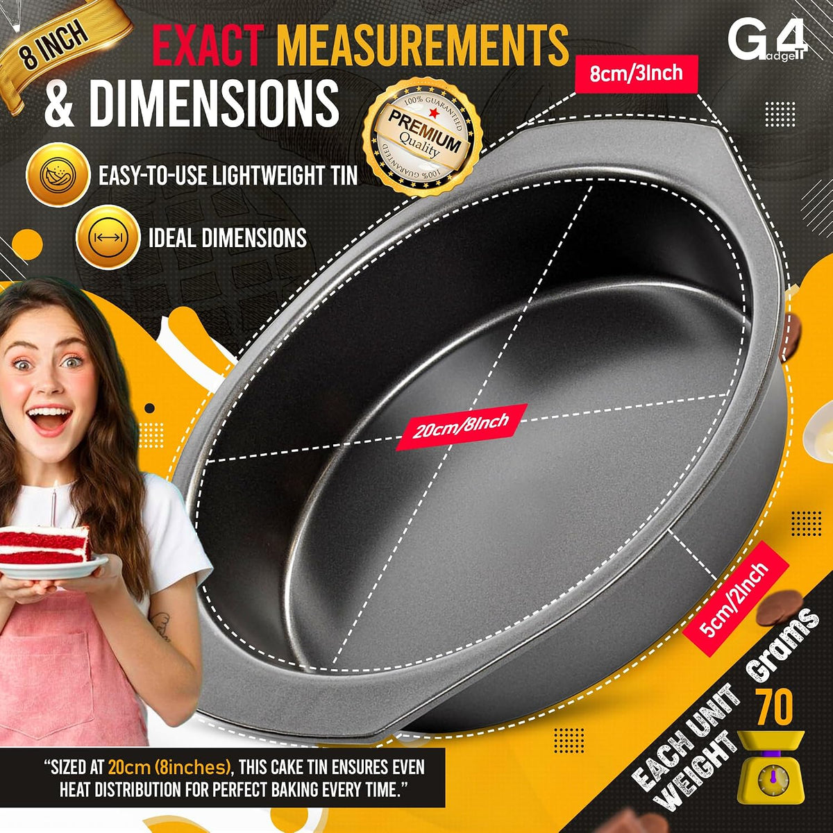 2 Pack 8 Inch Non-Stick 20cm Cake Pan for Baking – Non Stick Round Cake Tin Oven Safe Cake Pan