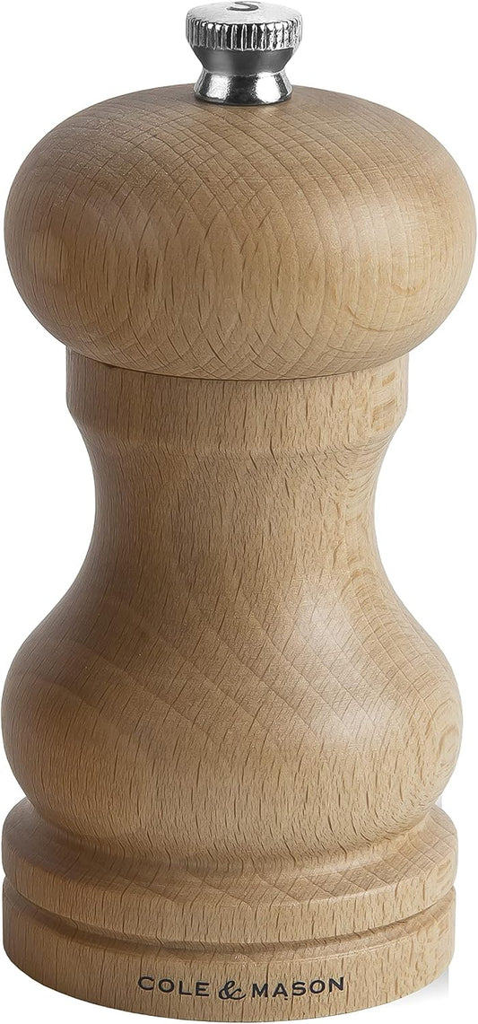 Cole & Mason Beech Capstan A4 Salt Mill, 120mm Adjustable Grind Ceramic Precision+ Mechanism, Beech Wood, Single, Includes 1 x Salt Grinder