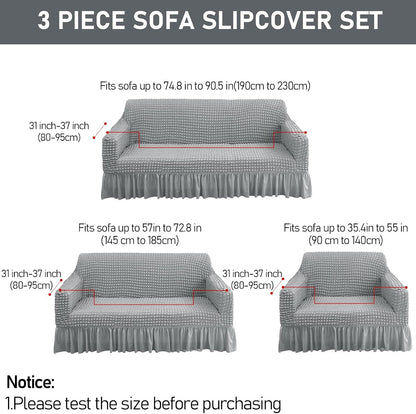 3 Pcs Sofa Slipcover Set for Couch Cushion Durable Washable High Elastic Stretchable Furniture Couch Covers with Skirt for Sofa Loveseat Arm Chair (Gray, Seersucker)