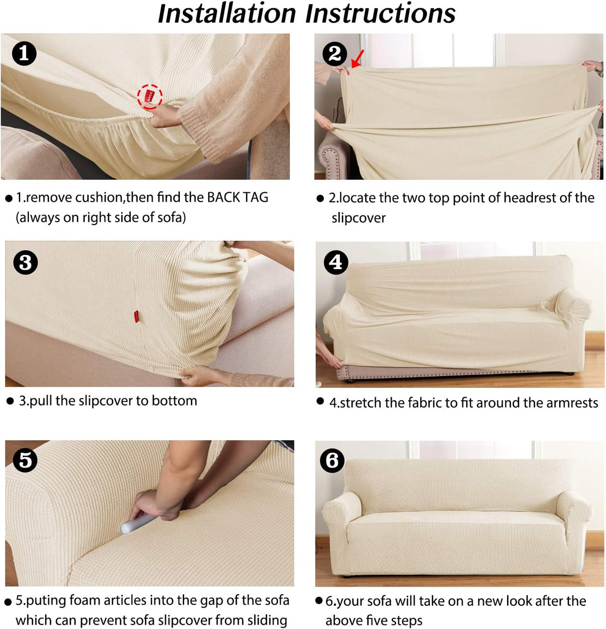 BellaHills Super Stretch Sofa Covers Couch Covers Sofa Slipcovers Furniture Protector for Sofas/Kids/Pets | Form Fitted Jacquard with Elastic Bottom, Thick Soft Non Slip (3 Seater，Natural)