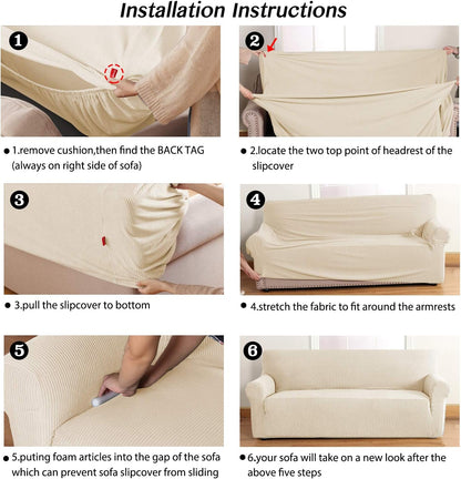 BellaHills Super Stretch Sofa Covers Couch Covers Sofa Slipcovers Furniture Protector for Sofas/Kids/Pets | Form Fitted Jacquard with Elastic Bottom, Thick Soft Non Slip (3 Seater，Natural)