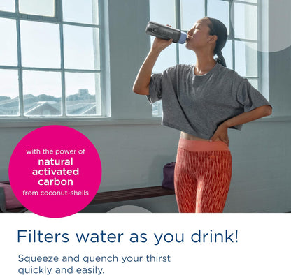 BRITA Sports Water Filter Bottle Model Active (600ml), 2x MicroDisc Filters | Dark Blue | squeezable sports bottle reducing PFAS, chlorine, micro impurities & more for on-the-go, travel, biking & hiking
