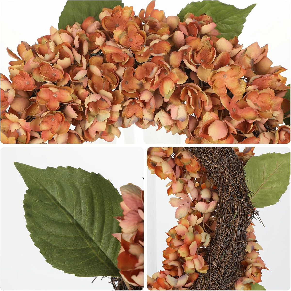 Autumn Wreath for Front Door, 23 inch Autumn Door Wreath with Hydrangeas