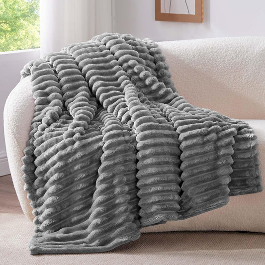 BEDELITE Fluffy Fleece Blanket Cosy Soft Throw, 274x229 cm, Grey