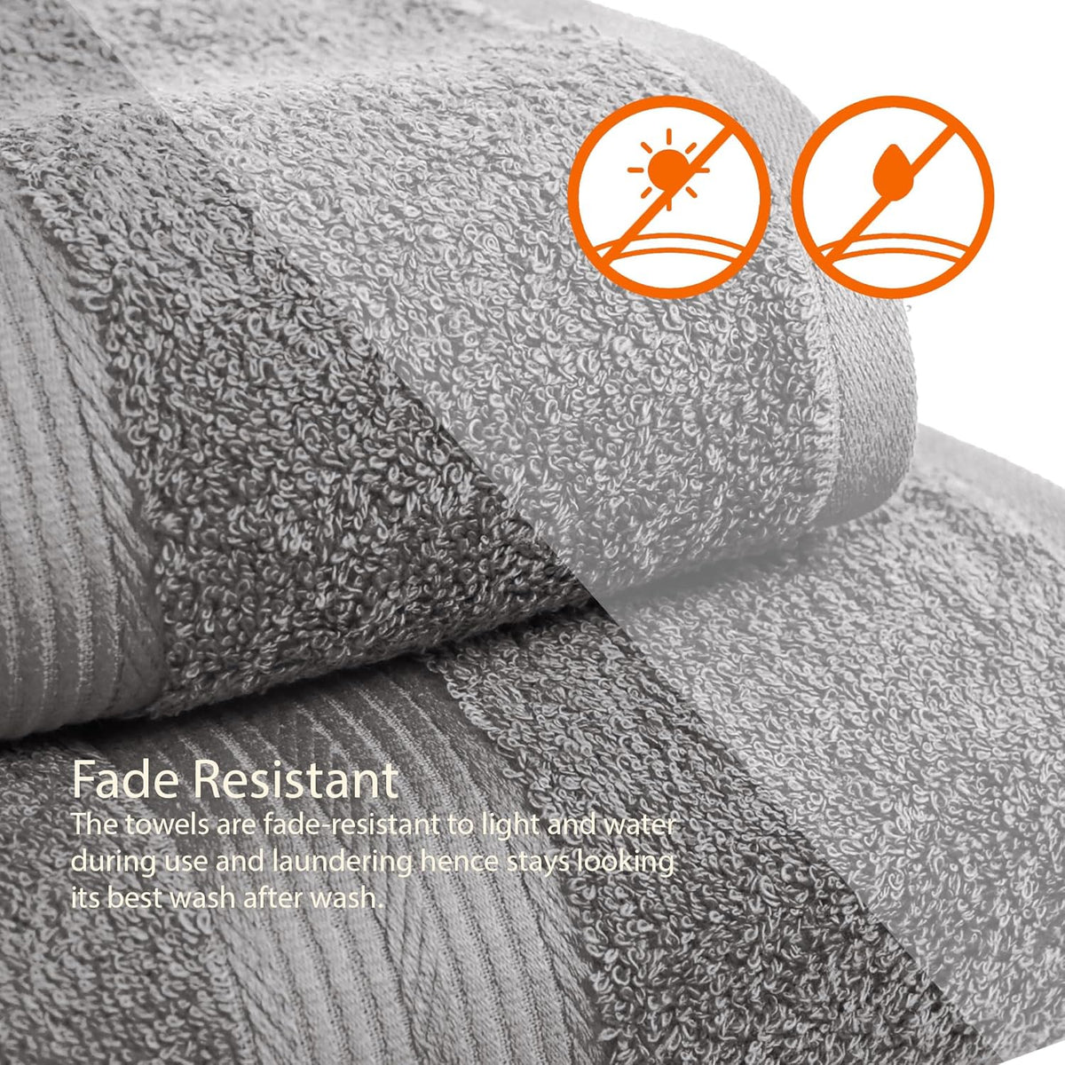 Amazon Basics Bath Towels Set, 4-Piece 100% Cotton – 2 Bath, 2 Hand Towels for Bathroom, Fade Resistant, Soft and Absorbent, Grey
