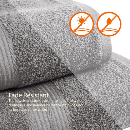 Amazon Basics Bath Towels Set, 4-Piece 100% Cotton – 2 Bath, 2 Hand Towels for Bathroom, Fade Resistant, Soft and Absorbent, Grey