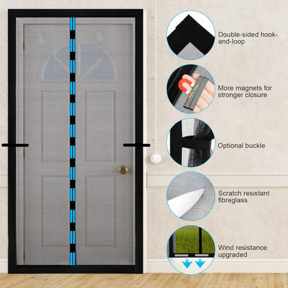 Fillis Magnetic Fly Screen Doors 90x200cm, Mosquito Proof Door Curtains, Fiberglass Mesh with Full Frame Hook and Look, Keep Insects Out