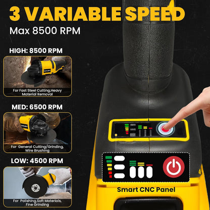 Cordless Angle Grinder for Dewalt 20V Battery, 4-1/2 Inch, 8500RPM Brushless Electric Angle Grinder Tool, 3 Variable Speeds Power Grinder for Cutting,Grinding,Polishing(Battery Not Included)