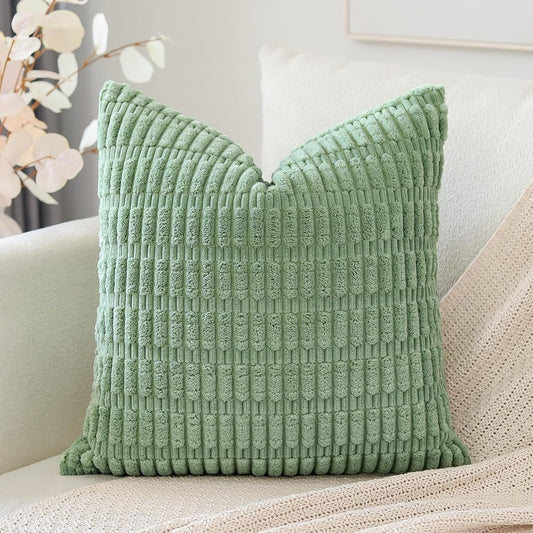 Artscope Corduroy Set of 1 Cushion Cover 45x45 cm Super Soft Boho Striped Square Pillow Covers Case Decorative Modern Cushion Covers for Sofa Couch Bedroom Car Decor Sage Green