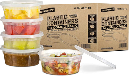 Caterserve 24 Small Plastic containers with Lids - Food Storage Container Set - Leakproof Meal Prep Containers - Reusable and Dishwasher Safe - Microwave and Freezer Safe Food Storage Tubs- 8oz- 236ml