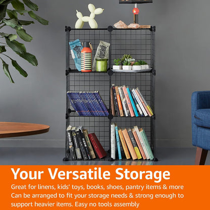 Amazon Basics 6 Cube Wire Grid Stackable Storage Shelves, Black, 66 x 32 x 96.5 cm