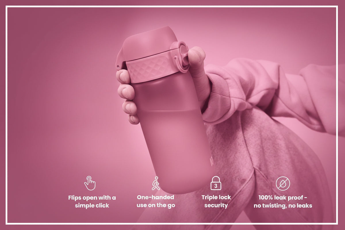 Ion8 Water Bottle Leak Proof & BPA-Free Drinking Bottle with Straw, Triple Lock Lid to Prevent Spills & Integrated Handle, Ideal for Little Hands & Lunch Boxes, Recyclon with Straw