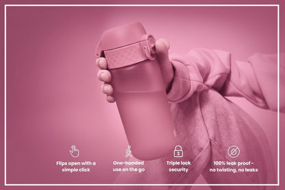 Ion8 Water Bottle Leak Proof & BPA-Free Drinking Bottle with Straw, Triple Lock Lid to Prevent Spills & Integrated Handle, Ideal for Little Hands & Lunch Boxes, Recyclon with Straw
