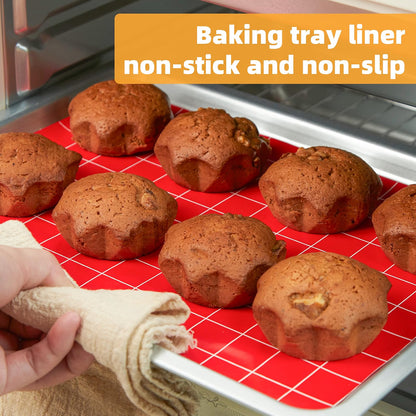 Silicone Baking Mat Roll 16IN*5FT, Non-Slip, Non-Stick, Reusable, Free Cutting, Oven Liner, Counter Mat, Freeze Dryer Mat, Red, Rectangular