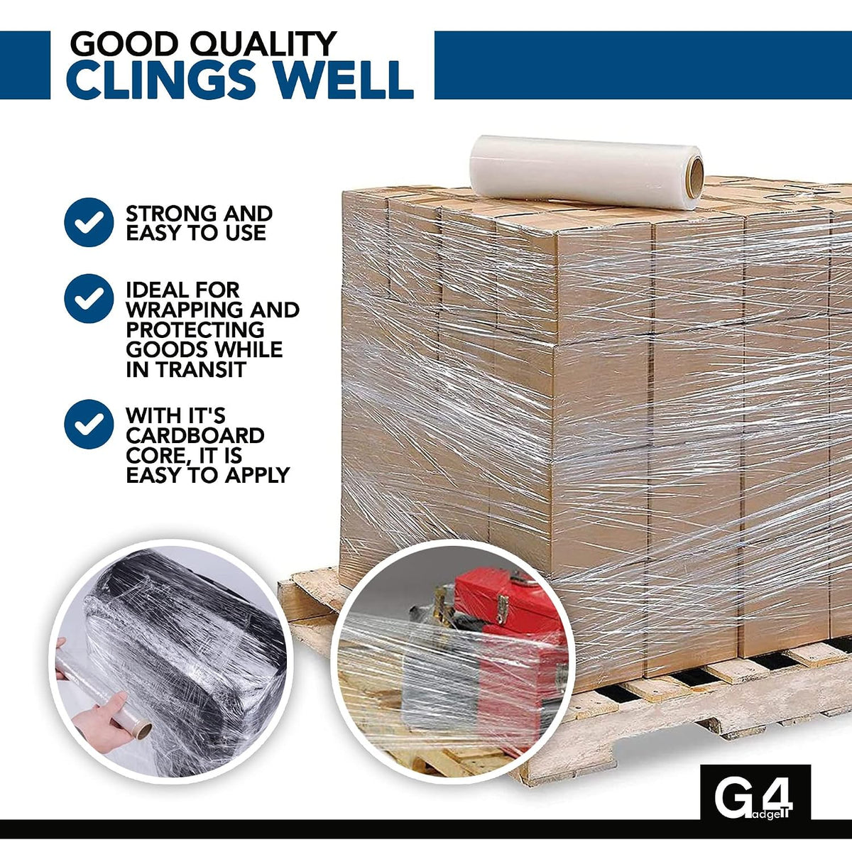 Heavy Duty Strong Pallet / StretchWrap / Shrink Wrap Packaging Cling Film - 400mm x 220m Pallet Stretch Wrap for Moving Home, Furniture, Luggage and Parcel