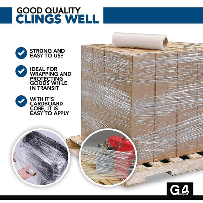 Heavy Duty Strong Pallet / StretchWrap / Shrink Wrap Packaging Cling Film - 400mm x 220m Pallet Stretch Wrap for Moving Home, Furniture, Luggage and Parcel