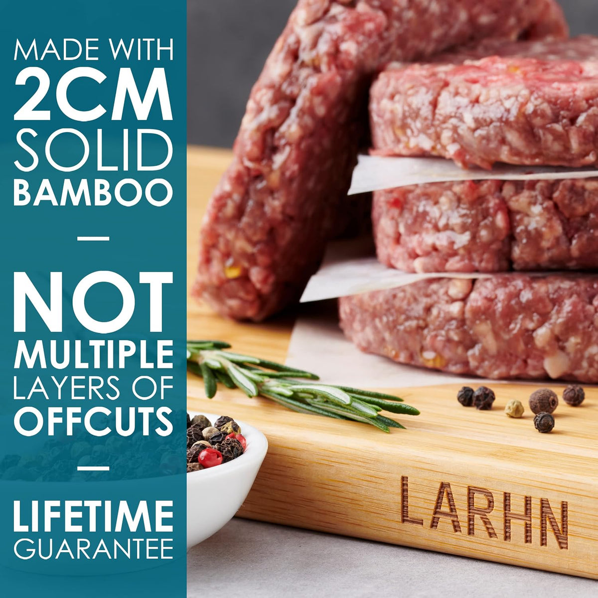 LARHN 2-in-1 Extra-Large Wooden Chopping Board & Serving Tray - 44x30x2cm | Solid Vertical-Grain Bamboo Cutting Board, Juice Groove, Reversible, Pre-Oiled, Plastic-Free, for Meat, Veg, Bread & Cheese