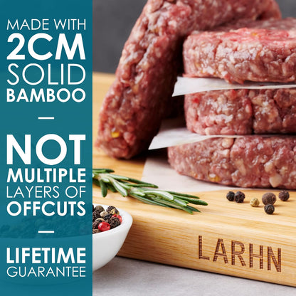 LARHN 2-in-1 Extra-Large Wooden Chopping Board & Serving Tray - 44x30x2cm | Solid Vertical-Grain Bamboo Cutting Board, Juice Groove, Reversible, Pre-Oiled, Plastic-Free, for Meat, Veg, Bread & Cheese
