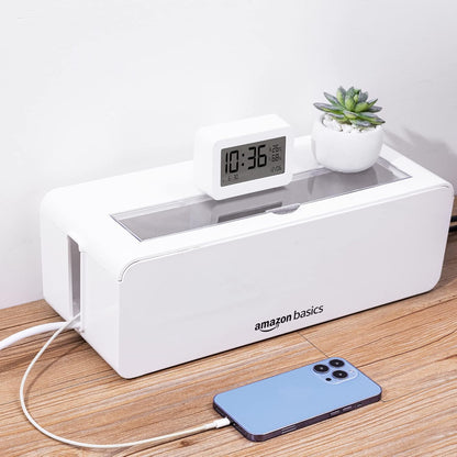 Amazon Basics Cable Tidy Box for hiding and organizing Cables, Large, White