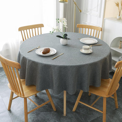 AooHome Tablecloth Round Φ140cm Grey, Wipe Clean Tablecloths Washable Polyester Faux Linen Tablecloth Water-repellent with Lotus-effect, Durable Scratch Resistant for Dining room, Balcony, Garden