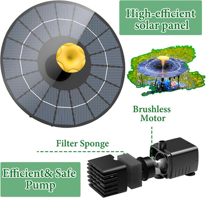 AISITIN 4W Solar Water Fountain with 1500mAh Battery, 2024 Upgraded Metal Stand Solar Powered Fountain Pump with 1 Flower Nozzle, Solar Fountains Water Feature for Garden, Bird bath, Ponds