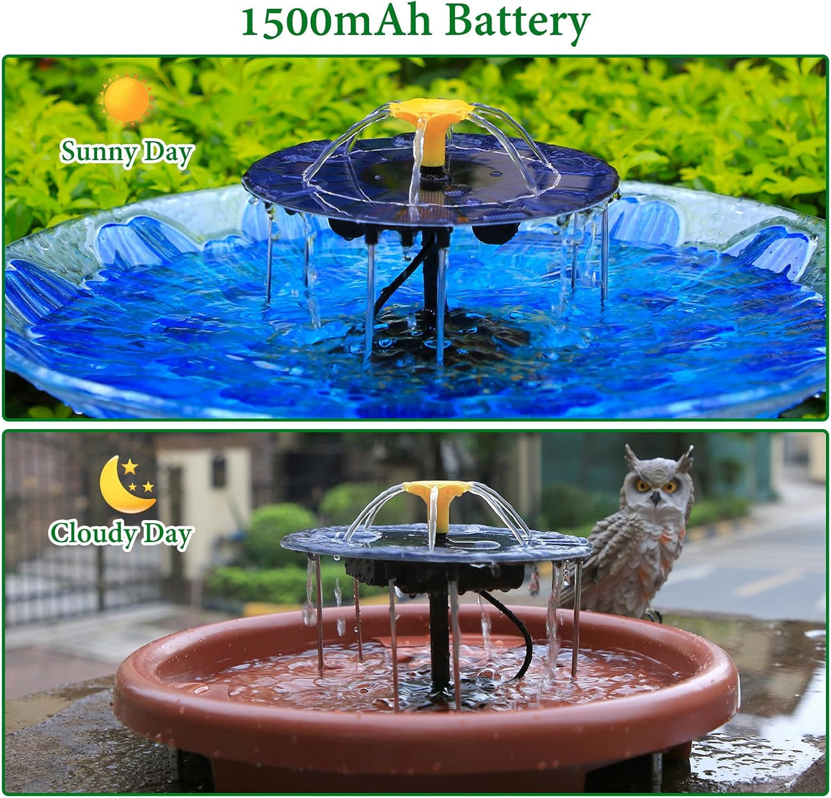 AISITIN 4W Solar Water Fountain with 1500mAh Battery, 2024 Upgraded Metal Stand Solar Powered Fountain Pump with 1 Flower Nozzle, Solar Fountains Water Feature for Garden, Bird bath, Ponds