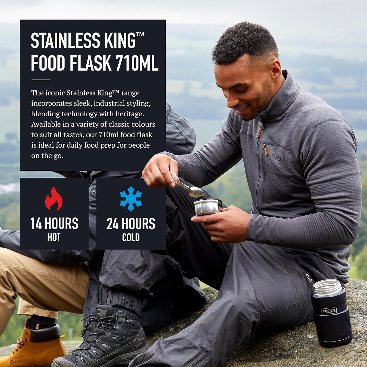 Thermos Stainless King Midnight Blue Food Flask (710ml) 14h Hot | 24h Cold | Thermal vacuum insulated stainless steel metal hot food container with lid for soup, meal prep, work packed lunch, camping