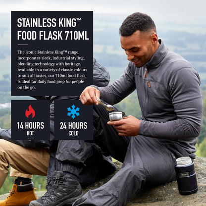 Thermos Stainless King Midnight Blue Food Flask (710ml) 14h Hot | 24h Cold | Thermal vacuum insulated stainless steel metal hot food container with lid for soup, meal prep, work packed lunch, camping