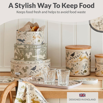 Cooksmart England Set of 3 Cake Storage Tins | Cake Tin/Biscuit Tin Available as Square Storage Tin or as Round Storage Tin (Woodland)