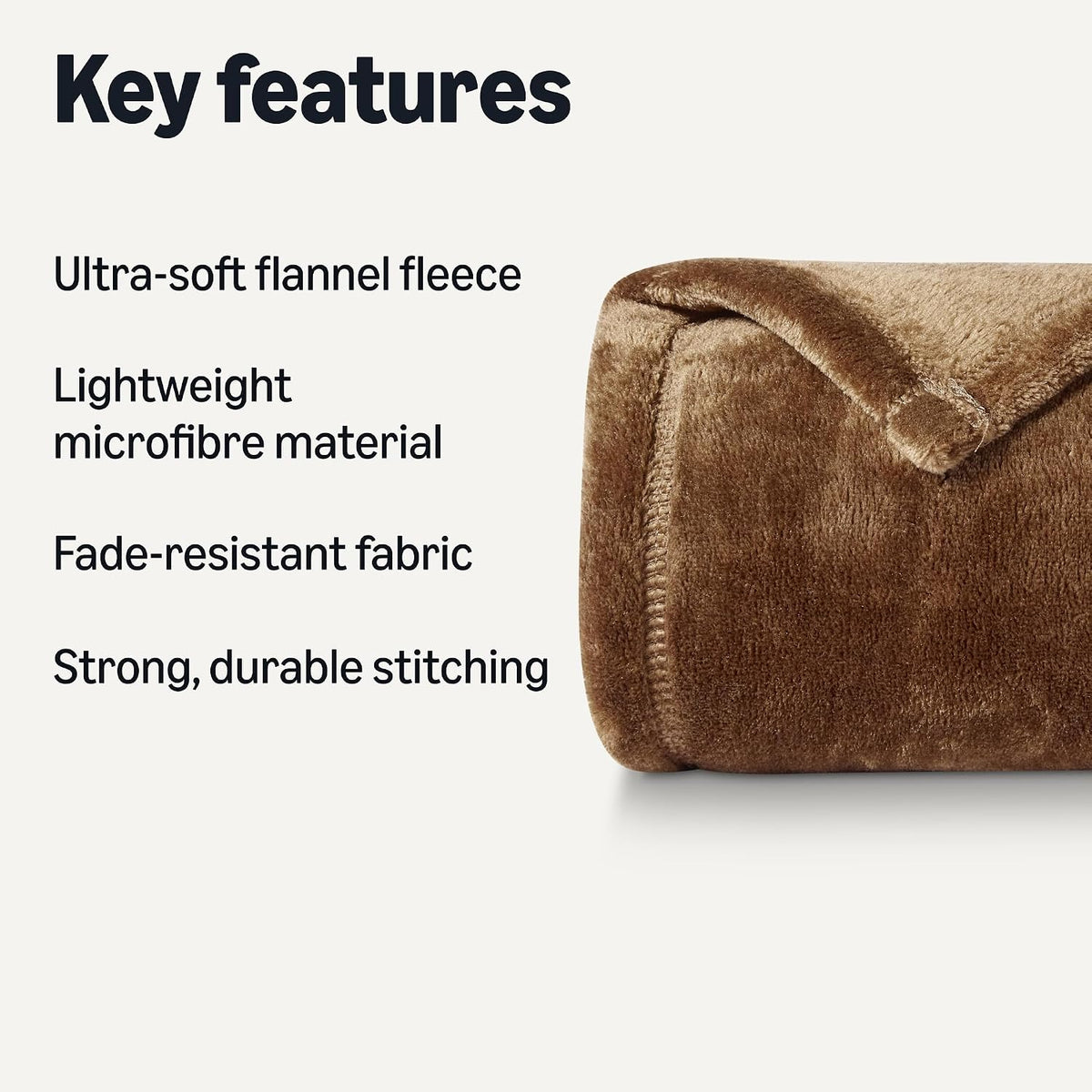 Amazon Basics Soft Fluffy Fleece Throw Blanket, Cosy Not Heated Sofa Throw, 127 x 152 cm, Brown | Soft, fluffy, warm, cuddly blanket, for couch and sofa