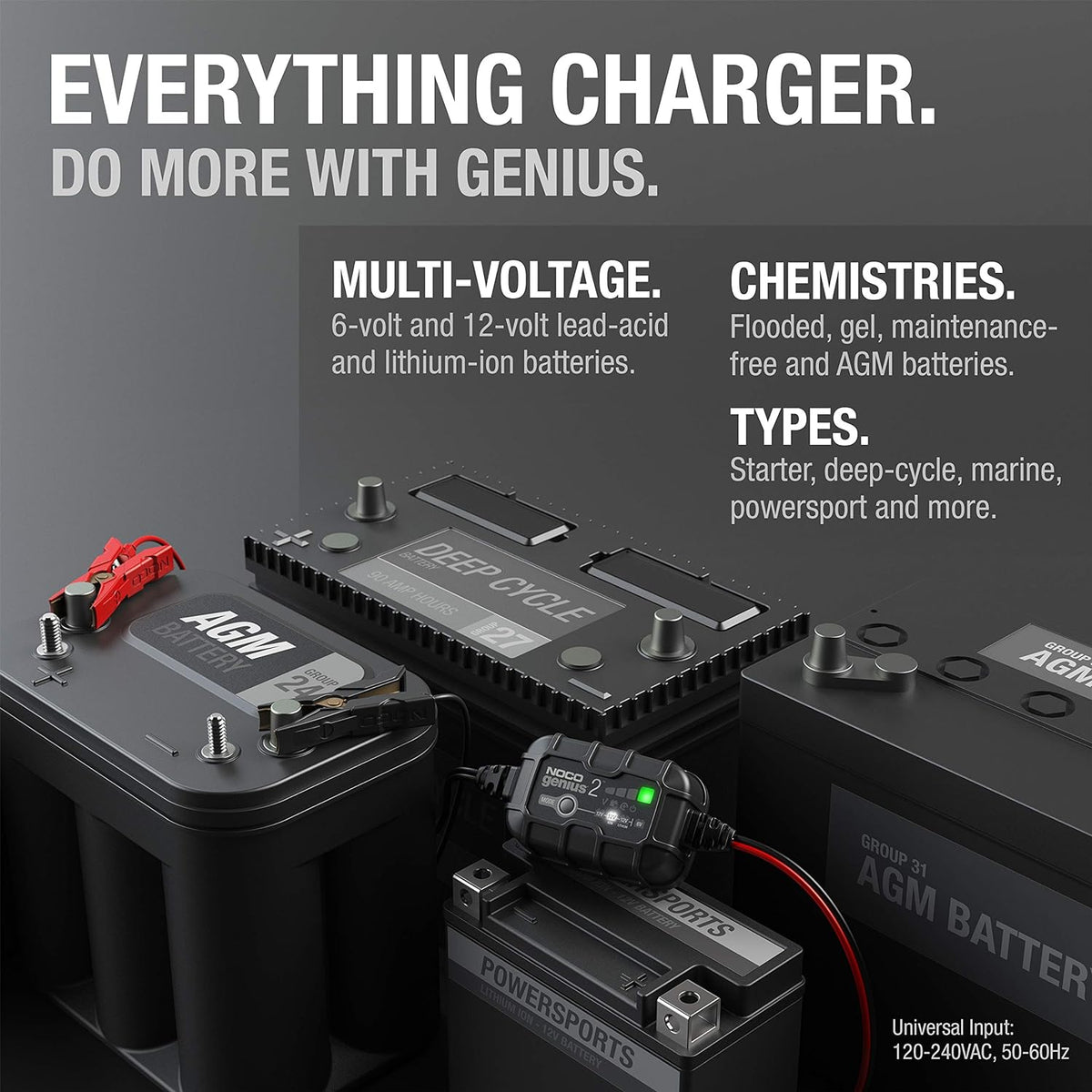 NOCO GENIUS2: 2A 6V/12V Smart Battery Charger – Automatic Maintainer, Trickle Charger & Desulfator with Overcharge Protection & Temperature Compensation – For Lead-Acid & Lithium Batteries