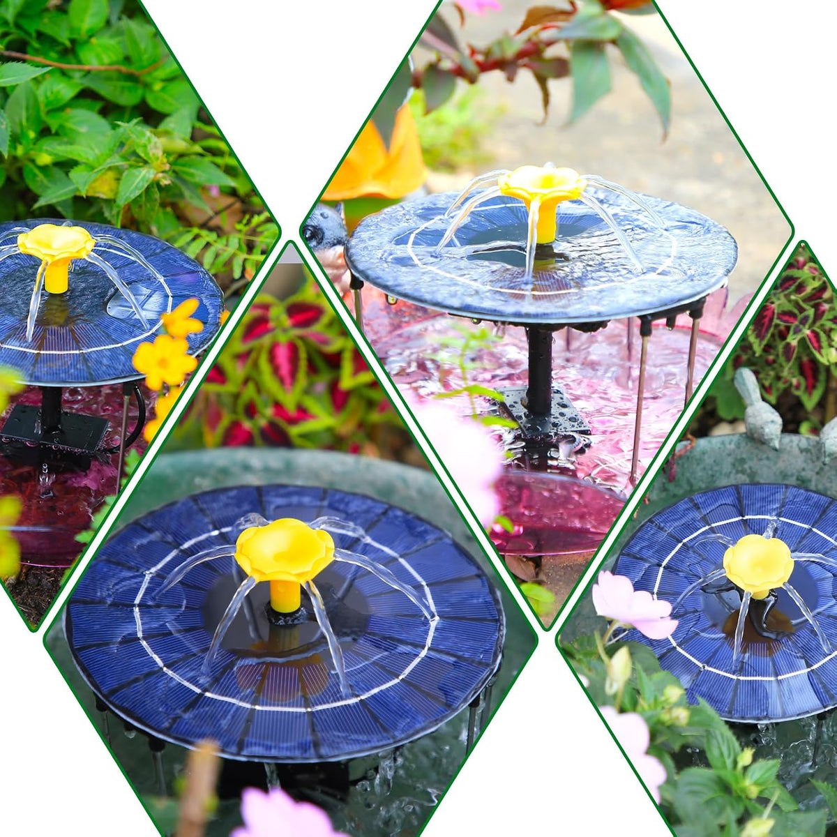 AISITIN 4W Solar Water Fountain with 1500mAh Battery, 2024 Upgraded Metal Stand Solar Powered Fountain Pump with 1 Flower Nozzle, Solar Fountains Water Feature for Garden, Bird bath, Ponds