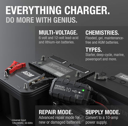 NOCO GENIUS10: 10A 6V/12V Smart Battery Charger – Automatic Maintainer, Trickle Charger & Desulfator with Overcharge Protection & Temperature Compensation – For Lead-Acid & Lithium Batteries
500+ bought in past month