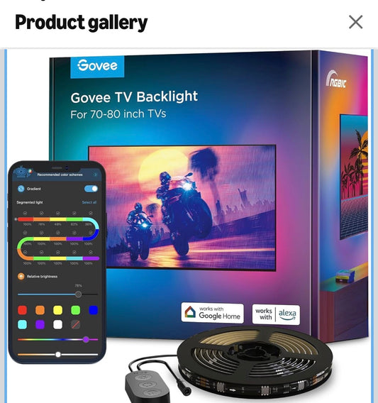 Govee LED TV Backlight 4.6M, RGBIC LED Strip Light for 70-80 inch TVs, Intelligent Lights with Bluetooth and Wi-Fi, Works with Alexa & Google Assistant, Music Sync, 219+ Scene Modes, Adapter Power