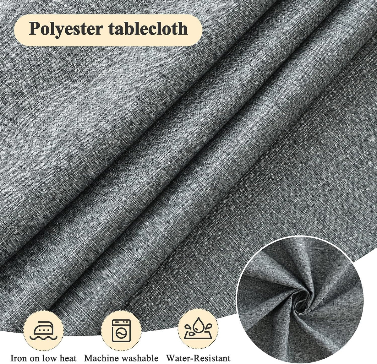 AooHome Tablecloth Round Φ140cm Grey, Wipe Clean Tablecloths Washable Polyester Faux Linen Tablecloth Water-repellent with Lotus-effect, Durable Scratch Resistant for Dining room, Balcony, Garden