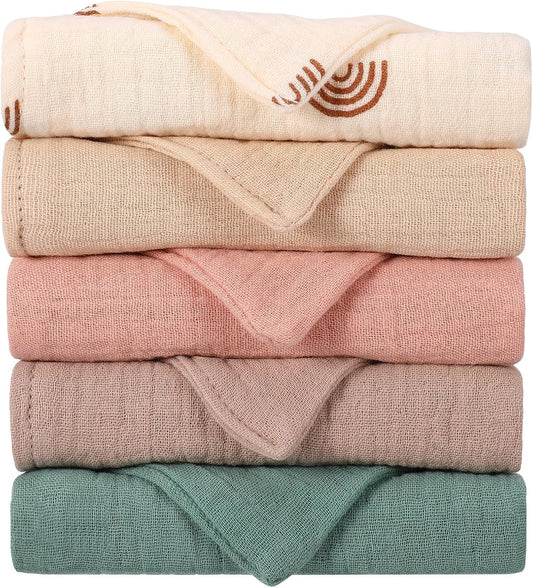 GSrenyu 5 Pack Muslin Cloths For Baby 100% Cotton Baby Muslin Burp Cloth