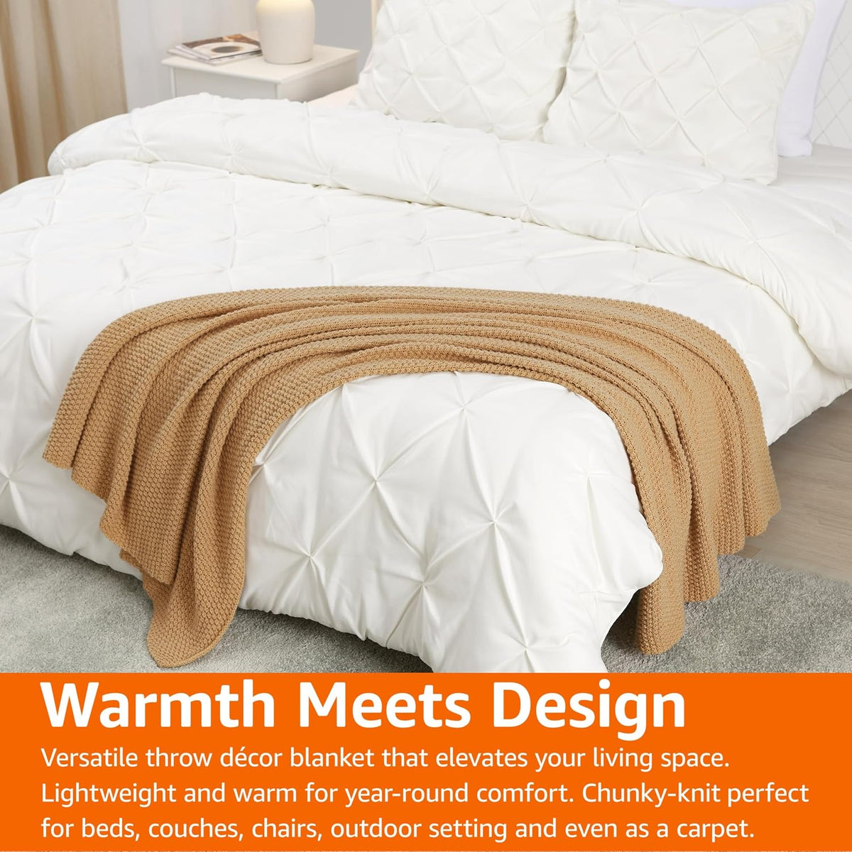 Amazon Basics Knitted Sofa Throw Blanket, Soft Bed Throw for Room Décor, 127 x 152 cm, Sand