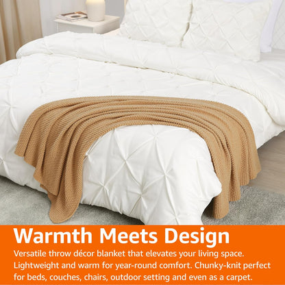 Amazon Basics Knitted Sofa Throw Blanket, Soft Bed Throw for Room Décor, 127 x 152 cm, Sand