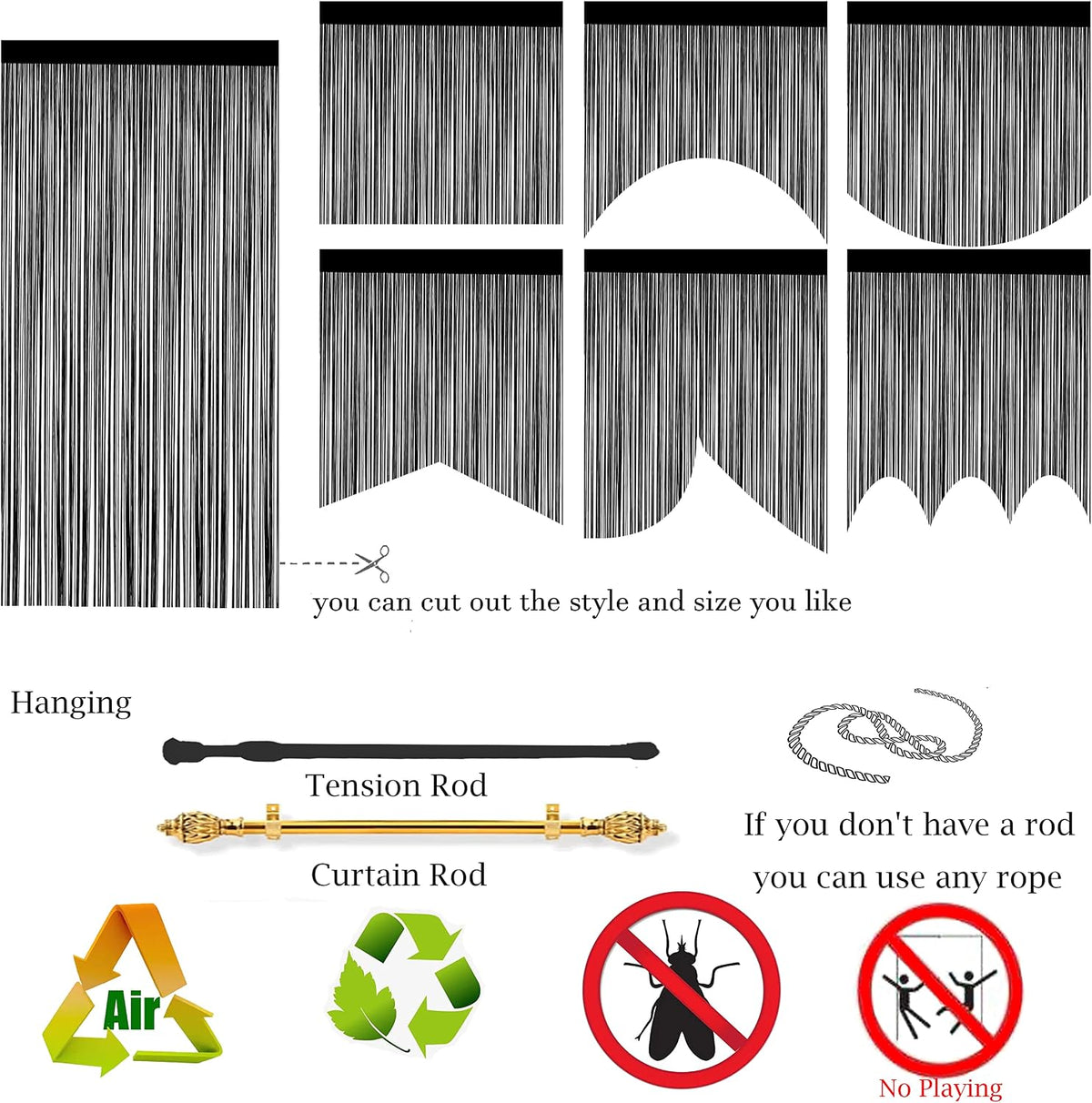 Taiyuhomes String Door Curtains Fly Screen Curtain For Window Decorations Living Room Doorways Crystal Plain Tassel (White, 90x245cm)