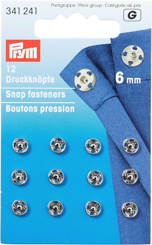 Prym PRYM_341241-1 Sew-On Snap Fasteners Brass Silver col 6 mm