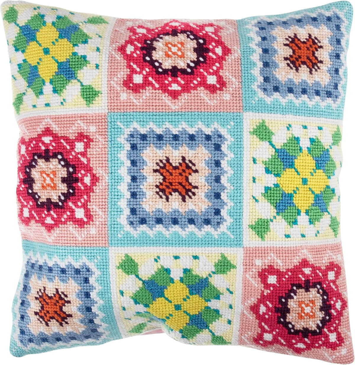 Trimits Half Stitch Cross Stitch Cushion Kit, Cushion Back Included, Pre Printed Canvas, Yarn and Needle Included 40 x 40cm (15.75 x 15.75in), Crochet