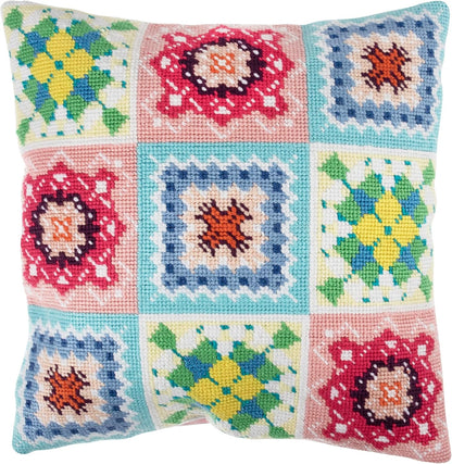 Trimits Half Stitch Cross Stitch Cushion Kit, Cushion Back Included, Pre Printed Canvas, Yarn and Needle Included 40 x 40cm (15.75 x 15.75in), Crochet