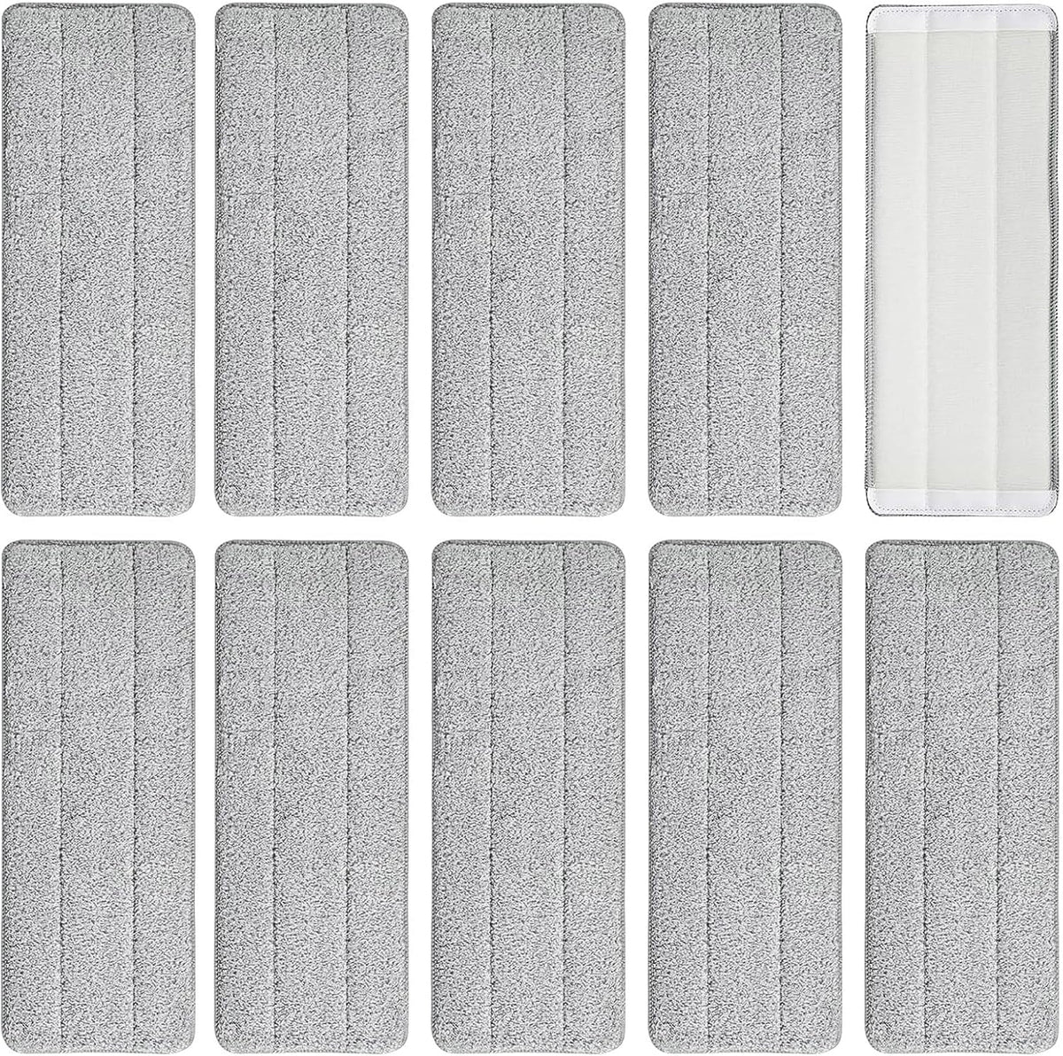 10 Microfibre Mop Pads, Washable Dry/Wet Replacement for All Spray Mops, Fit for Hardwood, Marble, Tiles, Laminate (Grey)