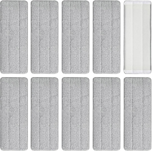 10 Microfibre Mop Pads, Washable Dry/Wet Replacement for All Spray Mops, Fit for Hardwood, Marble, Tiles, Laminate (Grey)